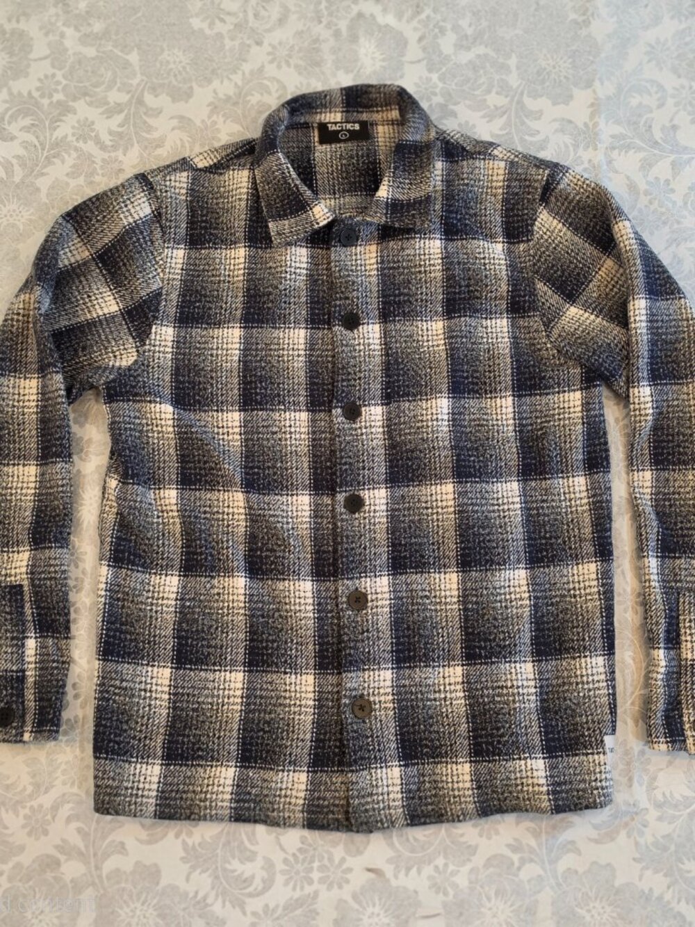 Tactics Ultra Heavy Wool Plaid Flannel Shirt Jacket Men’s Large Black White Grey